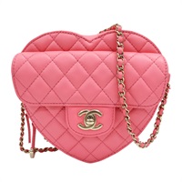 粉色 羊皮 愛心包 鍊帶 肩背包 金扣【CHANEL 香奈兒】