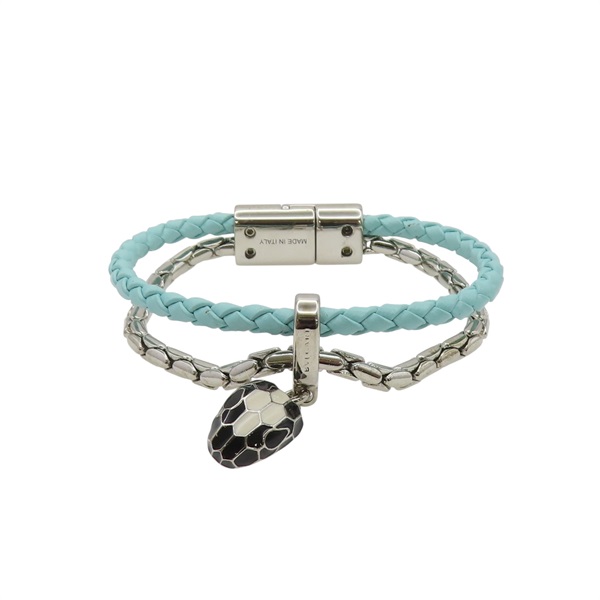 藍色牛革 鍍鈀 Serpenti Forever 手鍊 291099【BVLGARI 寶格麗】