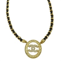 水晶 CC 黑色皮革 金屬 項圈項鍊【CHANEL 香奈兒】