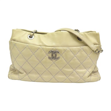 米白色 牛皮 菱格紋 銀扣 肩背包【CHANEL 香奈兒】