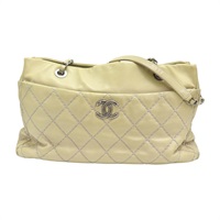 米白色 牛皮 菱格紋 銀扣 肩背包【CHANEL 香奈兒】