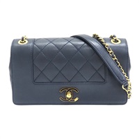 深藍色 牛皮 菱格紋 Mademoiselle 鍊帶 肩背包 金扣【CHANEL 香奈兒】
