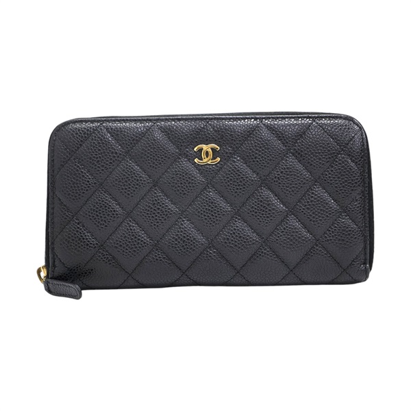 黑色 牛皮 菱格紋 拉鍊長夾 A50097【CHANEL 香奈兒】 A50097