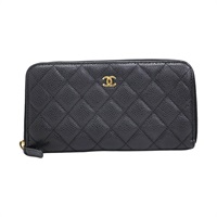 黑色 牛皮 菱格紋 拉鍊長夾 A50097【CHANEL 香奈兒】 A50097