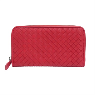 紅色 牛皮 編織 拉鍊長夾【BOTTEGA VENETA 寶緹嘉】
