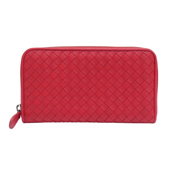 紅色 牛皮 編織 拉鍊長夾【BOTTEGA VENETA 寶緹嘉】