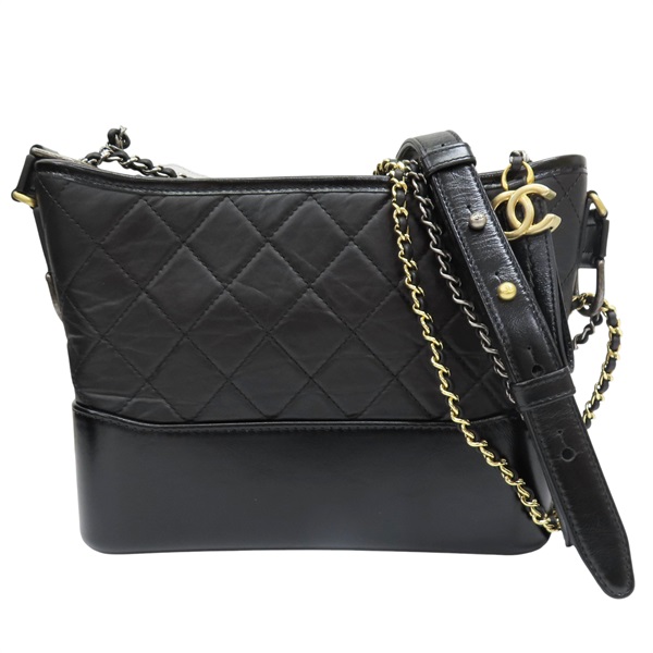 黑色 羊皮 流浪包 鍊帶 肩背包【CHANEL 香奈兒】 A93824