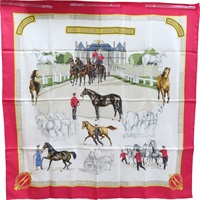 紅/白 Les Haras Nationaux 絲綢 絲巾 90*90【HERMES 愛馬仕】