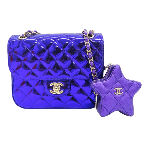 紫色 漆皮皮革 鍊帶 肩背包 金扣【CHANEL 香奈兒】 AS4647