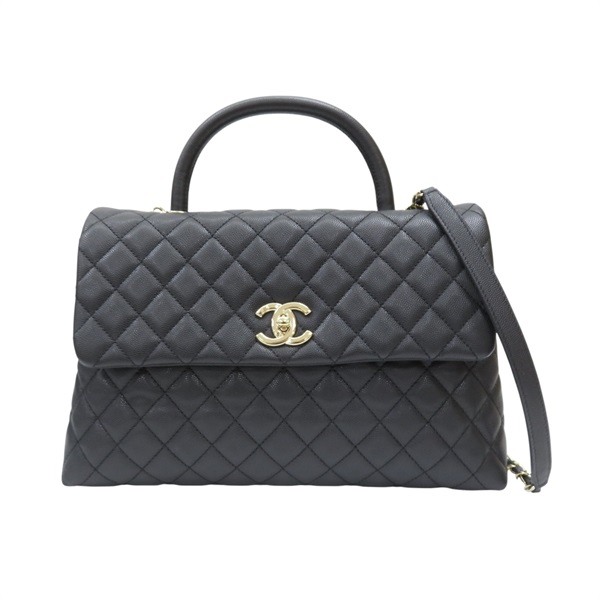 黑色 荔枝紋牛皮 Coco Handle 兩用包 銀扣 A92992【CHANEL 香奈兒】 A92992