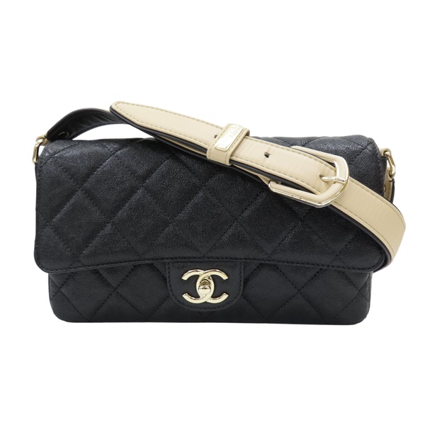 黑色 荔枝紋牛皮 肩背包 金扣【CHANEL 香奈兒】