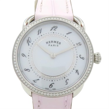 白色錶盤 皮帶 不鏽鋼 鑽框 Arceau 腕錶【HERMES 愛馬仕】 AR13.430