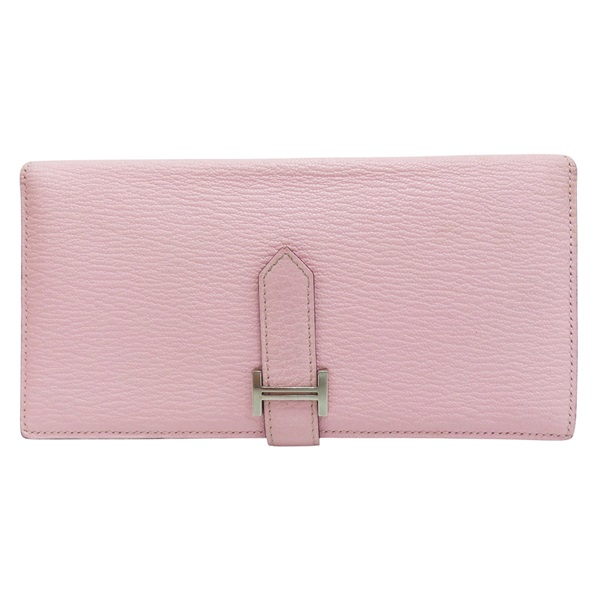 櫻花粉色 山羊皮 Bearn 雙折長夾 Z刻 銀扣【HERMES 愛馬仕】 Z刻/Rose Sakura