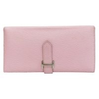 櫻花粉色 山羊皮 Bearn 雙折長夾 Z刻 銀扣【HERMES 愛馬仕】 Z刻/Rose Sakura