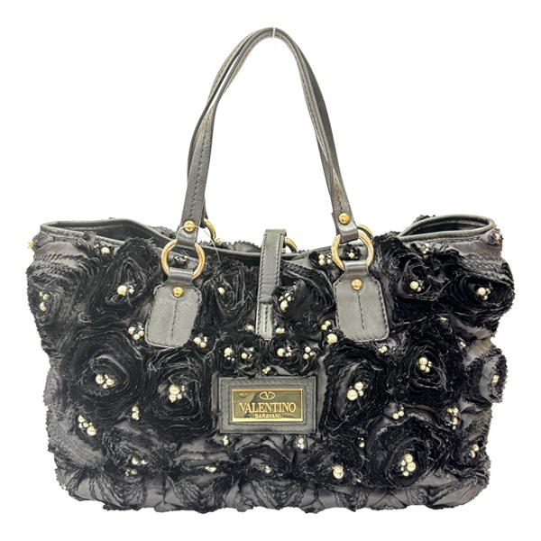 黑色 布料 玫瑰花 手提包【 VALENTINO 范倫鐵諾】