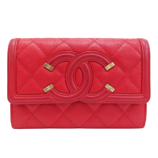 紅色 牛皮 扣式 中夾【CHANEL 香奈兒】 A84447