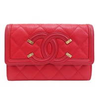 紅色 牛皮 扣式 中夾【CHANEL 香奈兒】 A84447