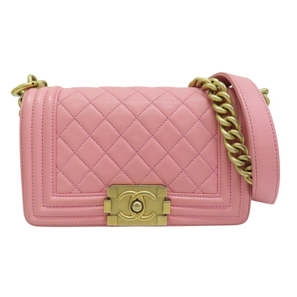 粉色 牛皮 Boy 20 鍊帶 肩背包 金扣 無卡【CHANEL 香奈兒】 A67085