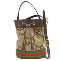 烏木色 帆布 皮革飾邊 束口 两用包【GUCCI 古馳】 550621