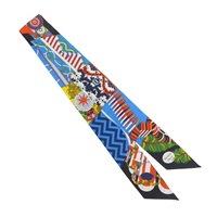 藍色/黃色 絲綢 De l'Ombrelle aux Duels twilly 絲巾 【HERMES 愛馬仕】