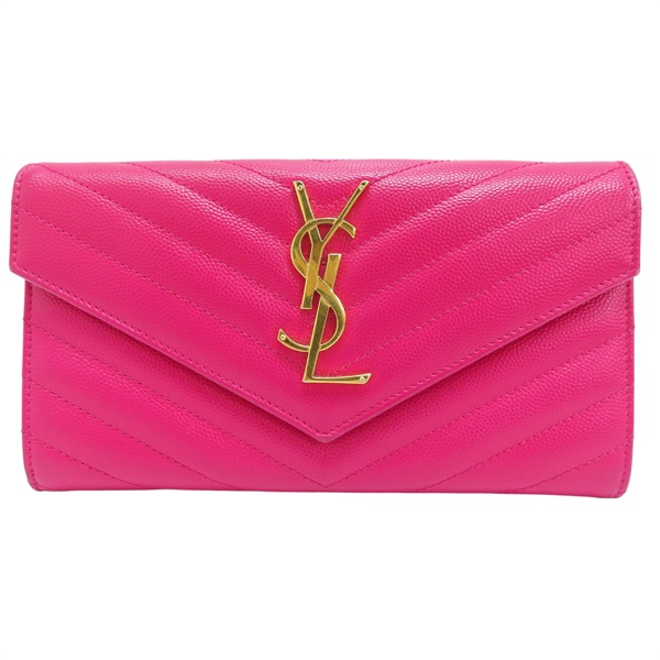 桃紅色 牛皮 釦式長夾【SAINT LAURENT 聖羅蘭】 372264