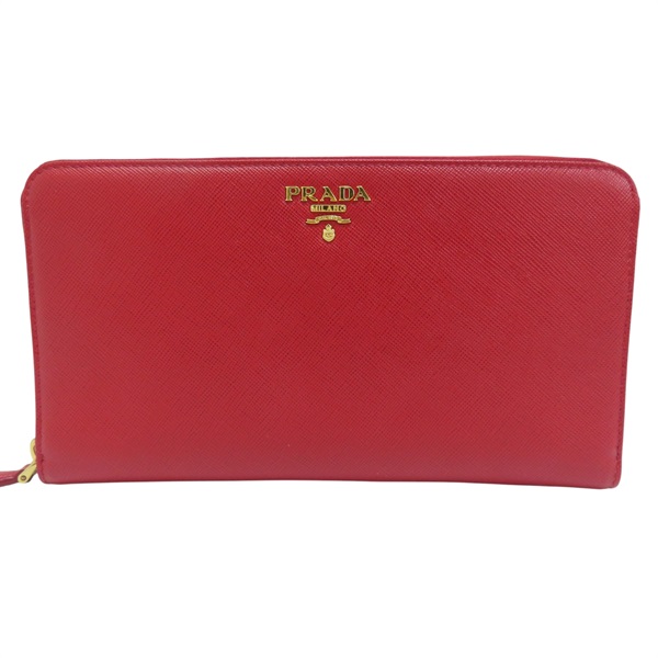 紅色 牛皮 拉鍊長夾【PRADA 普拉達】 1M1317