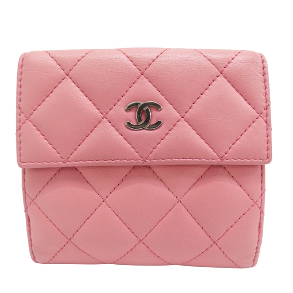 粉色 羊皮 三折短夾【CHANEL 香奈兒】