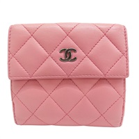 粉色 羊皮 三折短夾【CHANEL 香奈兒】
