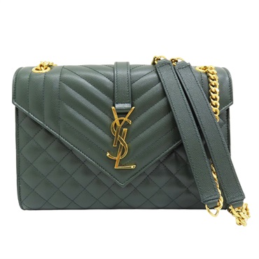 綠色 牛皮 鍊帶 肩背包【SAINT LAURENT 聖羅蘭】 487206