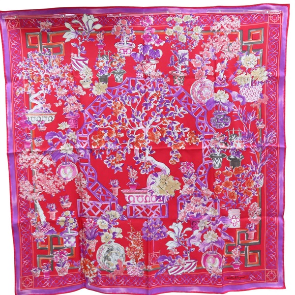 紅色 絲綢 絲巾 90*90【Salvatore Ferragamo 菲拉格慕】