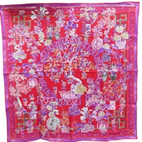 紅色 絲綢 絲巾 90*90【Salvatore Ferragamo 菲拉格慕】