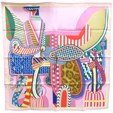 粉色 La Selle Imaginaire 絲綢 絲巾 90*90【HERMES 愛馬仕】