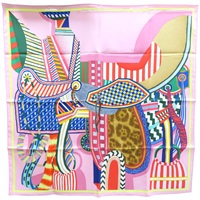 粉色 La Selle Imaginaire 絲綢 絲巾 90*90【HERMES 愛馬仕】