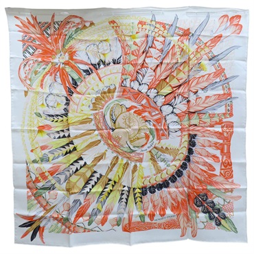 白色 Danse Pacifique 絲綢 絲巾 90*90【HERMES 愛馬仕】