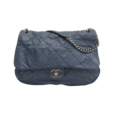 藍色 菱格紋牛皮 銀扣 肩背包【CHANEL 香奈兒】
