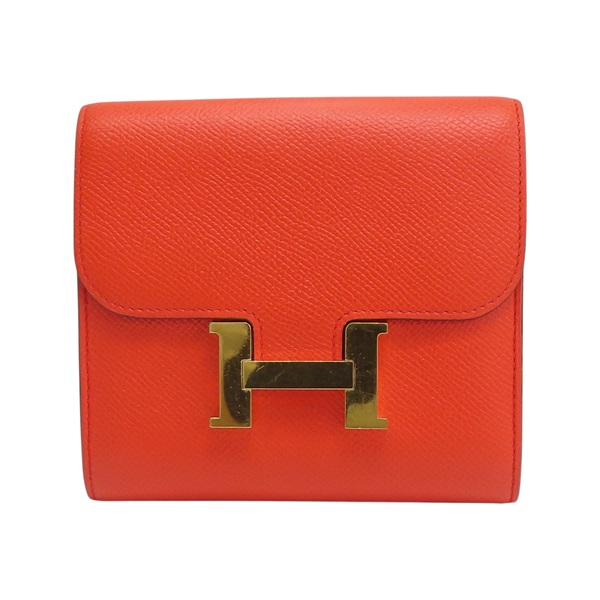 橘色 Epsom牛皮 Constance Compact 錢包 C刻 金扣【HERMES 愛馬仕】 C刻