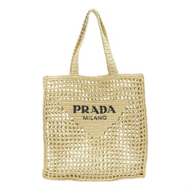 米色 拉菲草 網狀編織 Crochet 手提包 1BG393【PRADA 普拉達】 1BG393
