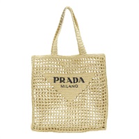 米色 拉菲草 網狀編織 Crochet 手提包 1BG393【PRADA 普拉達】 1BG393