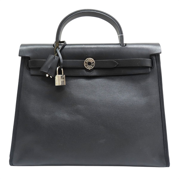 黑色 Toile H Berline帆布 Herbag Zip 31 兩用包 C刻 銀扣【HERMES 愛馬仕】 C刻