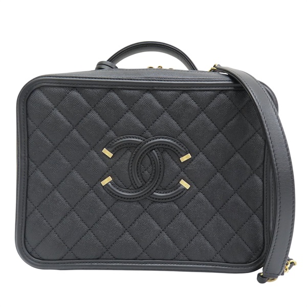 黑色 荔枝牛皮 CC Filigree Vanity Case 肩背包 金釦【CHANEL 香奈兒】 A93344