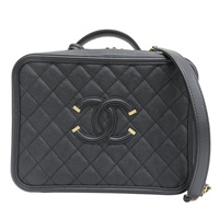 黑色 荔枝牛皮 CC Filigree Vanity Case 肩背包 金釦【CHANEL 香奈兒】 A93344