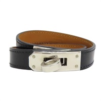 黑色 牛皮 Kelly Double Tour 手環 T刻 銀釦【HERMES 愛馬仕】 T刻