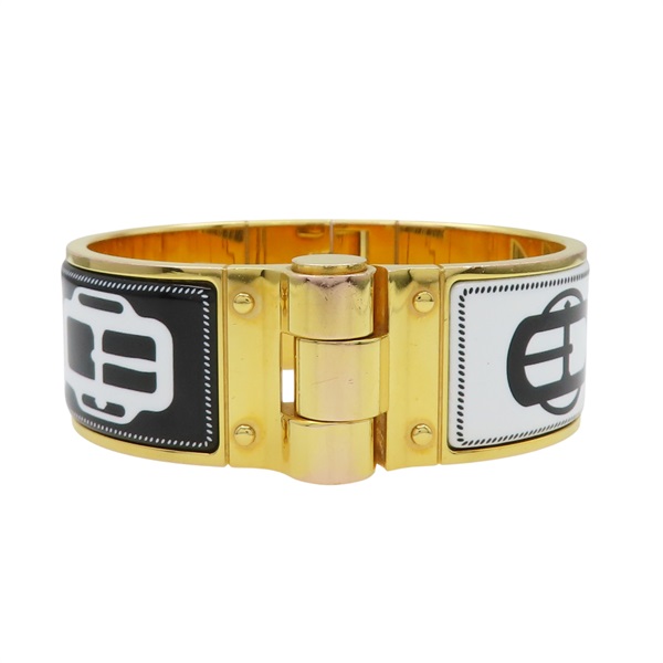 白黑金色 法瑯 鍍金 Charniere 寬板 手環【HERMES 愛馬仕】