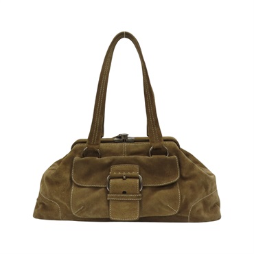 棕色 麂皮 Camoscio Frame Bag 手提包 【PRADA 普拉達】