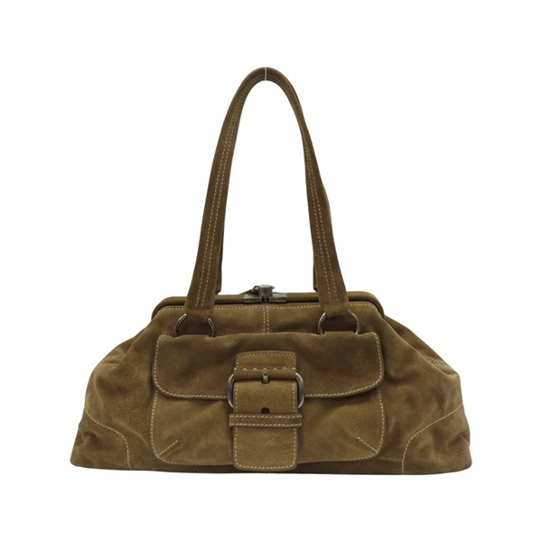 棕色 麂皮 Camoscio Frame Bag 手提包 【PRADA 普拉達】