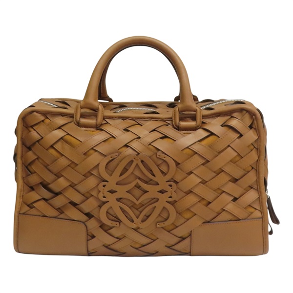 棕色 編織牛皮 Amazona 36 手提包【LOEWE 羅威】