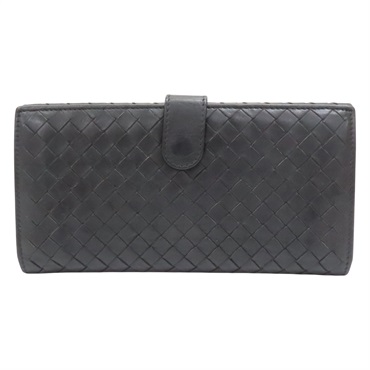 黑色 編織羊皮 扣式長夾 【BOTTEGA VENETA 寶緹嘉】 134075