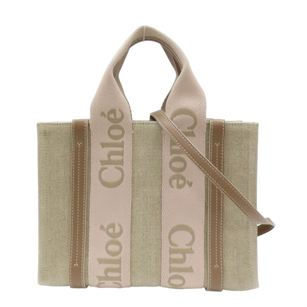 米色帆布 棕色牛皮 woody 肩背包【Chloe 克羅伊】 CHC23AS397