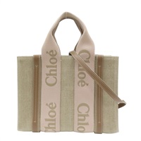 米色帆布 棕色牛皮 woody 肩背包【Chloe 克羅伊】 CHC23AS397