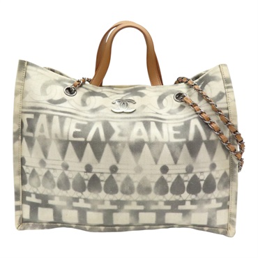 白//灰/橘色 漸層 帆布 牛皮 兩用包【CHANEL 香奈兒】